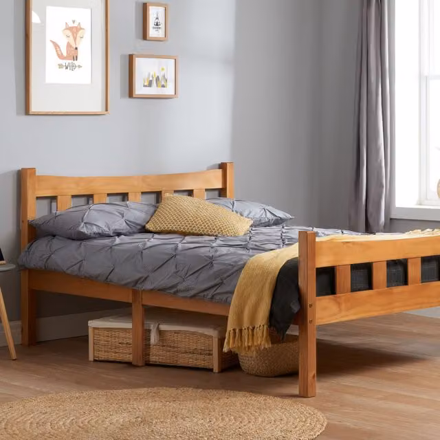 Birlea Miami Antique Pine Wooden Bed Frame in Brown, W/D/H: 120 x 200 x 90 cm – 1