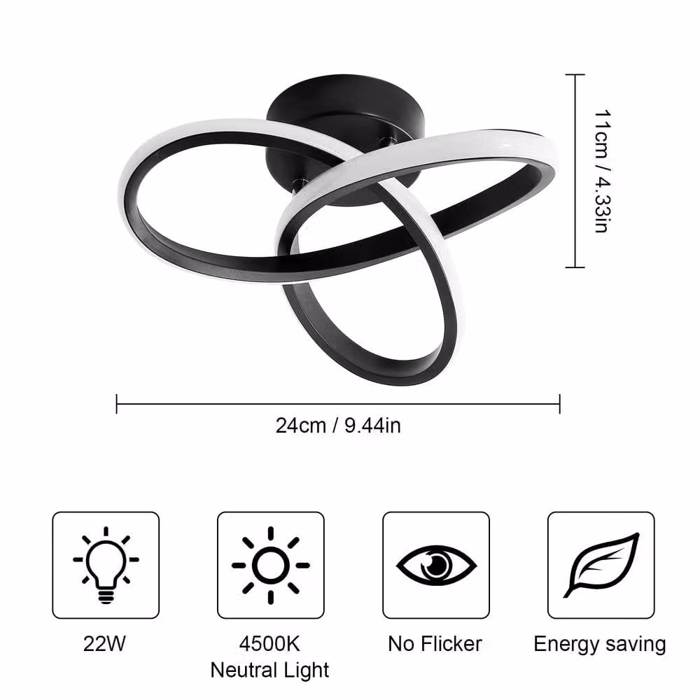 COMELY 22W Modern Curved LED Ceiling Light in Black with 4500K Warm White Light – 3
