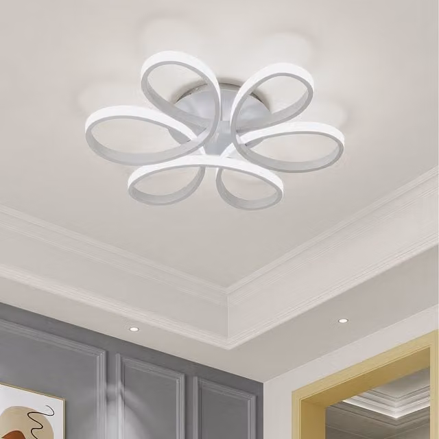 Komore White Acrylic Petal LED Semi Flush Ceiling Light