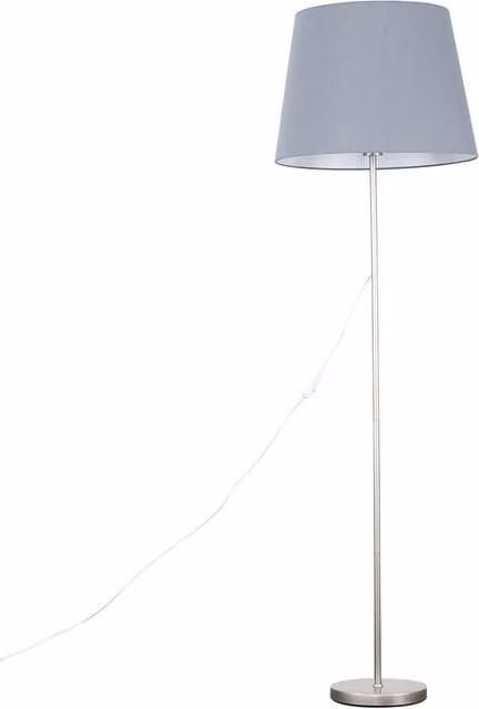 ValueLights Modern Floor Lamp with Extra Large Grey Fabric Shade in Brushed Chrome Metal Finish