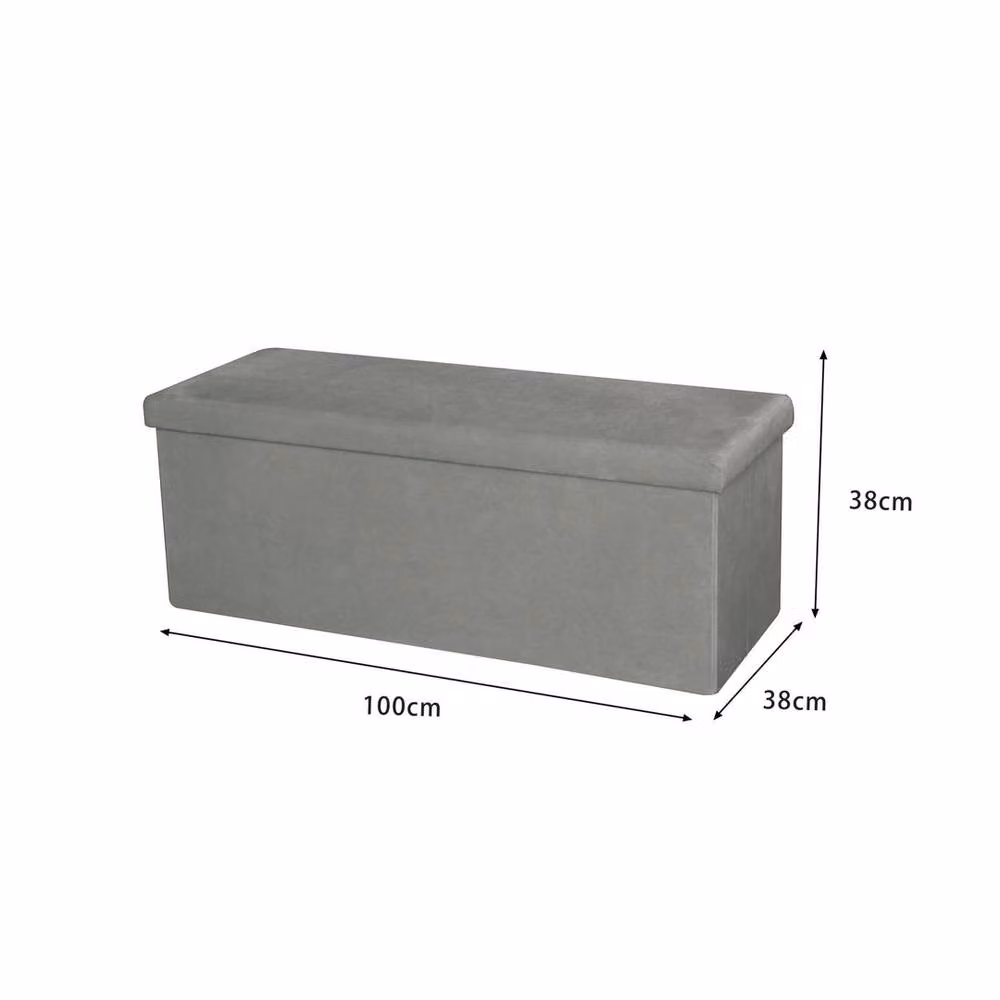 FORGEVIO Extra Large Folding Ottoman Storage Chest in Grey Velvet Fabric – 2