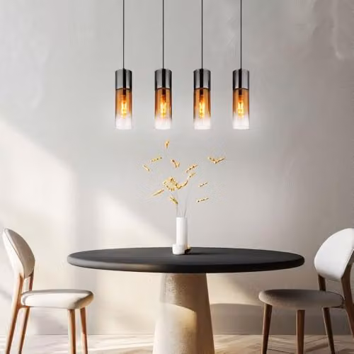 Globo Lighting 4-Bulb Glass Pendant Light in Black and Copper for Dining Rooms and Kitchens, Height: 156 cm – 3