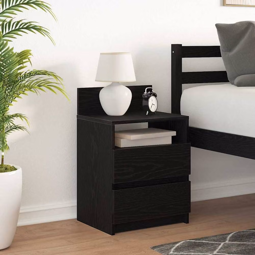 Berkfield Home Modern Black Bedside Cabinet with 2 Drawers W/D/H: 40 x 33 x 60 cm – 3