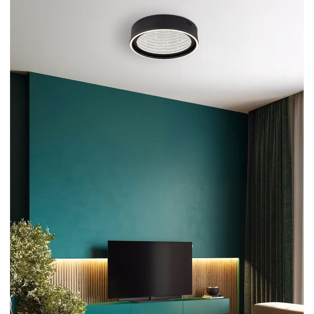 Globo Lighting Mirrora Modern LED Ceiling Light in Black and Transparent Glass with Remote Control and Dimmer, Diameter: 40 cm – 5