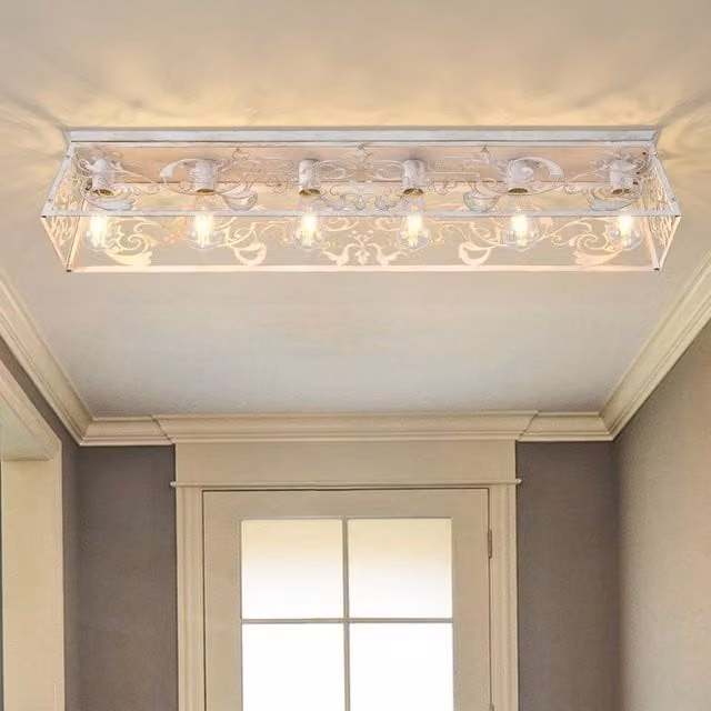 Garwarm 6 Light Metal Farmhouse Dimmable Flush Mount Ceiling Light, White, W: 115 cm, D: 17.5 cm, H: 25 cm – 1