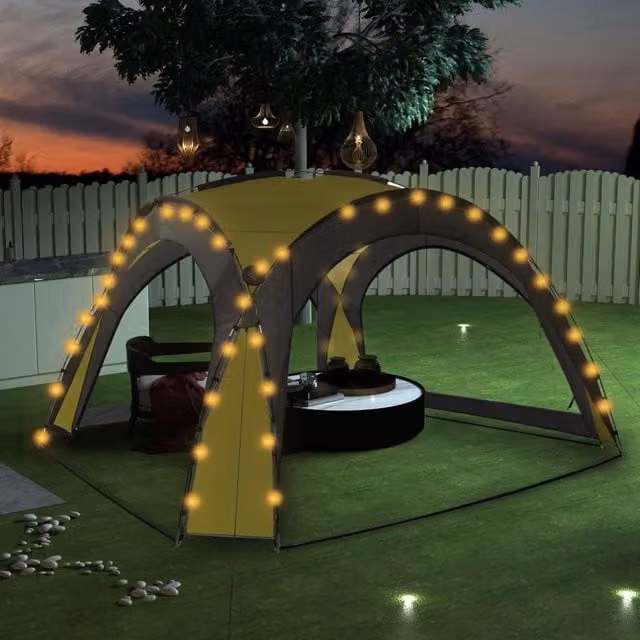 Berkfield Home Party Tent with LED and 4 Sidewalls, Green, W: 360 cm, D: 360 cm, H: 230 cm