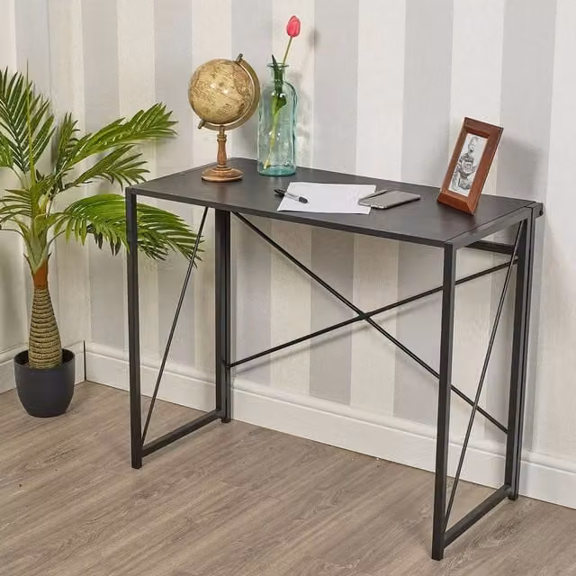 EONLION Black Wooden Rectangle Folding Computer Desk with Steel Legs – 1