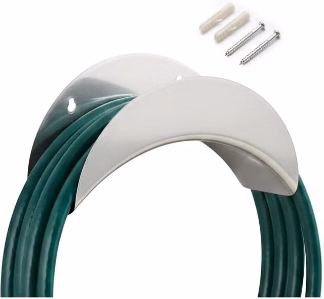 GEEZY Metal Wall-Mounted Garden Hose Holder in Green and Silver