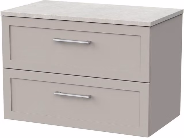 Balterley Stonnall Traditional Wall Hung 2 Drawer Bathroom Vanity Unit with White Sparkle Laminate Worktop, Pebble Grey, Width: 80 cm