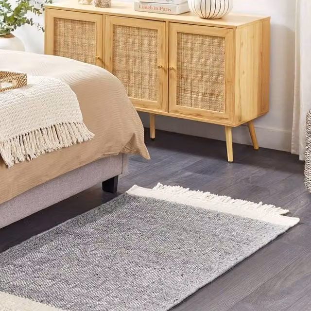 Wyld and Coco Grey and White Handwoven Wool and Cotton Rectangular Rug W: 80 cm, L: 150 cm