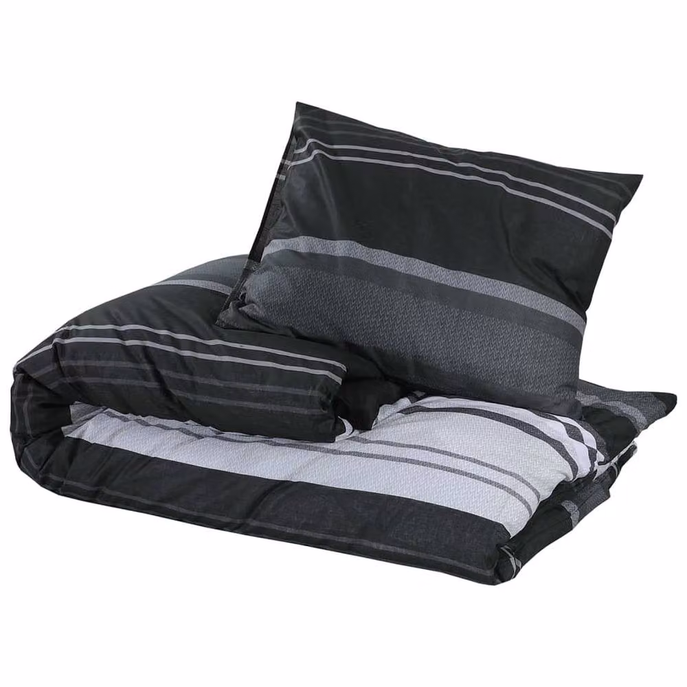 Berkfield Home Striped Cotton Duvet Cover and Pillowcase Set in Black and White, W: 200 cm, H: 220 cm – 3