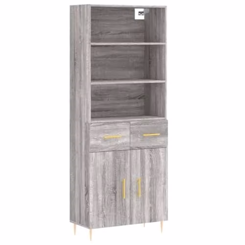 vidaXL Grey Sonoma Highboard with Hinged Doors and Metal Feet, Modern Wood and Metal Storage Cabinet for Living Room or Home Office, H 180 x W 69.49 x D 34 cm – 1