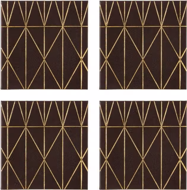 Orsina Set of Four Round Prism Black and Gold Coasters with Geometric Design