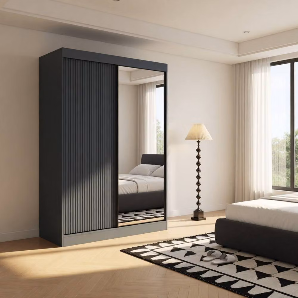 KDMD Berlin 150cm Dark Grey Sliding Door Wardrobe with Mirror Panel – 3