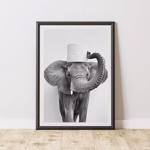 60 Second Makeover Elephant Toilet Roll Animal Print Paper Poster, W: 29.7 cm, H: 42.0 cm