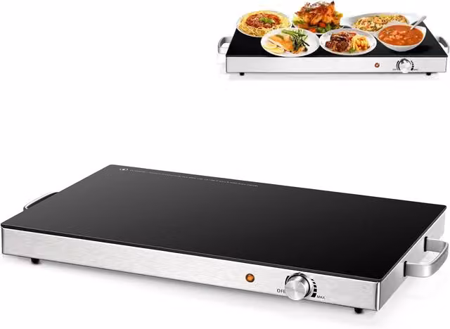 Gymax Electric Glass Top Food Warming Tray with Handles, Black