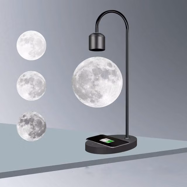 Leaper Style 5 LED 3D Printed Hovering Moon Night Light with Wireless Charger in White
