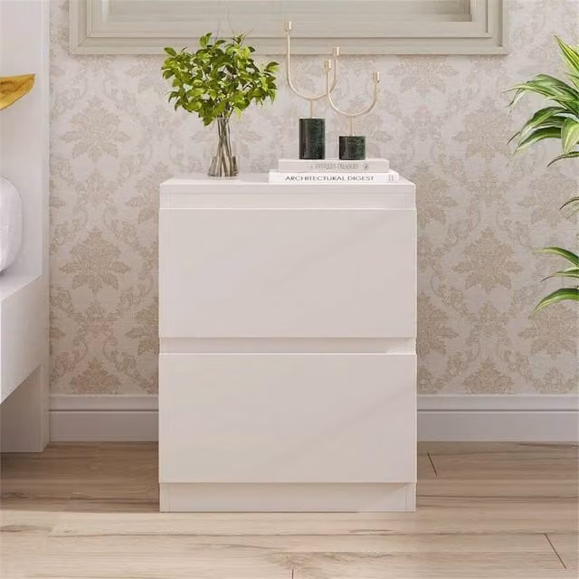 KORVIXA Modern 2 Drawer Bedside Cabinet in White, W/D/H: 40 x 30 x 41 cm – 1