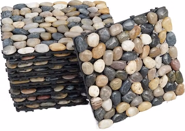 Gr8 Garden 11 Pack Natural Real Pebble Stone Interlocking Floor Decking Tiles, Multicolour, W/D/H: 30.5 x 30.5 x 3.05 cm – 1
