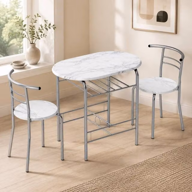 STILVORA Modern Three-Piece Dining Table and Chairs Set in White