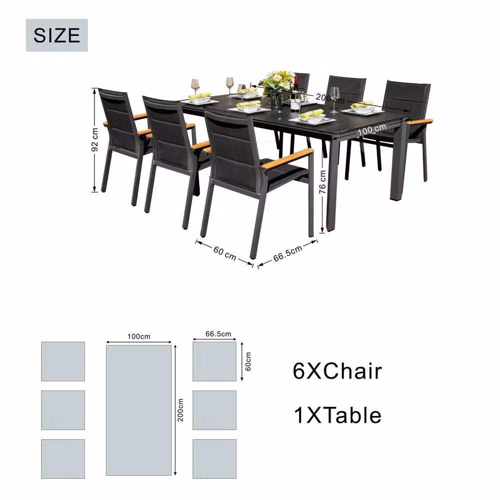 Mimo Modern 6-Seater Dining Set with Grey Ceramic Table Top and Aluminium Chairs – 6
