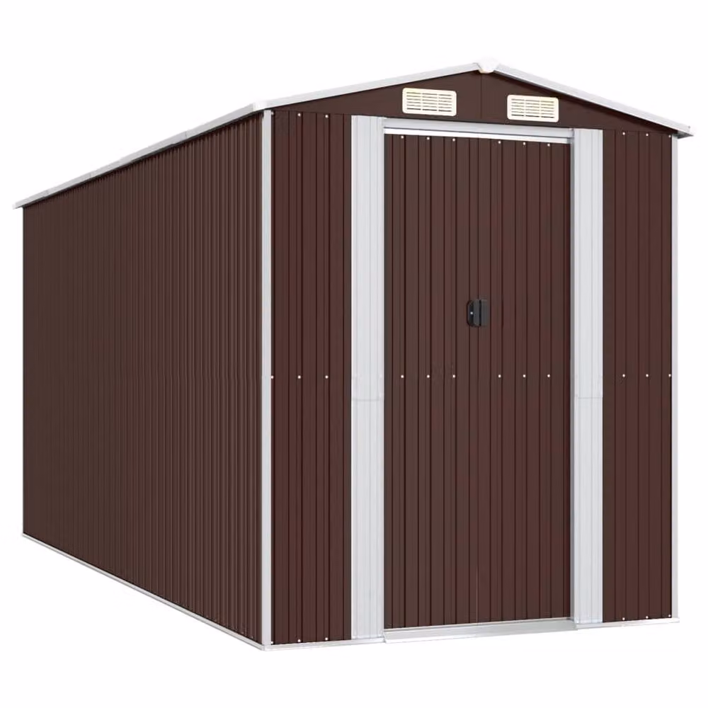 Berkfield Dark Brown Galvanised Steel Gable Garden Shed W: 192 cm, D: 440 cm, H: 223 cm – 3