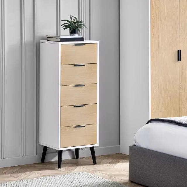 Julian Bowen Alba 5 Drawer Chest in White and Oak with Soft Close Drawers