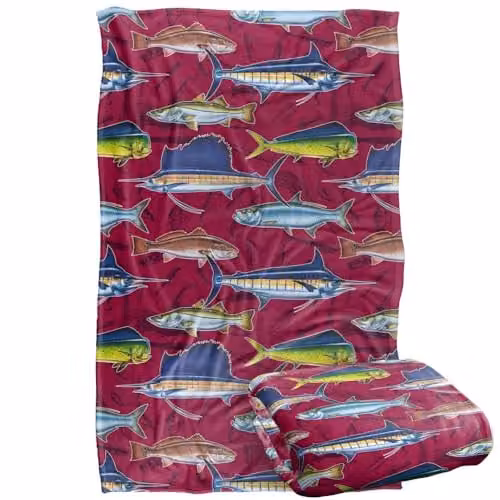 JQ Licensing Saltfish Fishing Pattern Super Soft Fleece Throw Blanket, Multicolour, W: 91 cm, D: 147 cm – 1