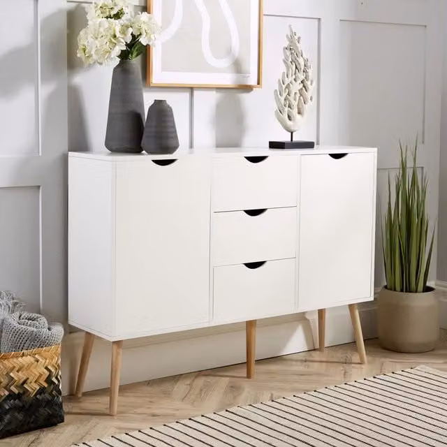 Home Source Boden 3 Drawer 2 Door Sideboard Unit in White