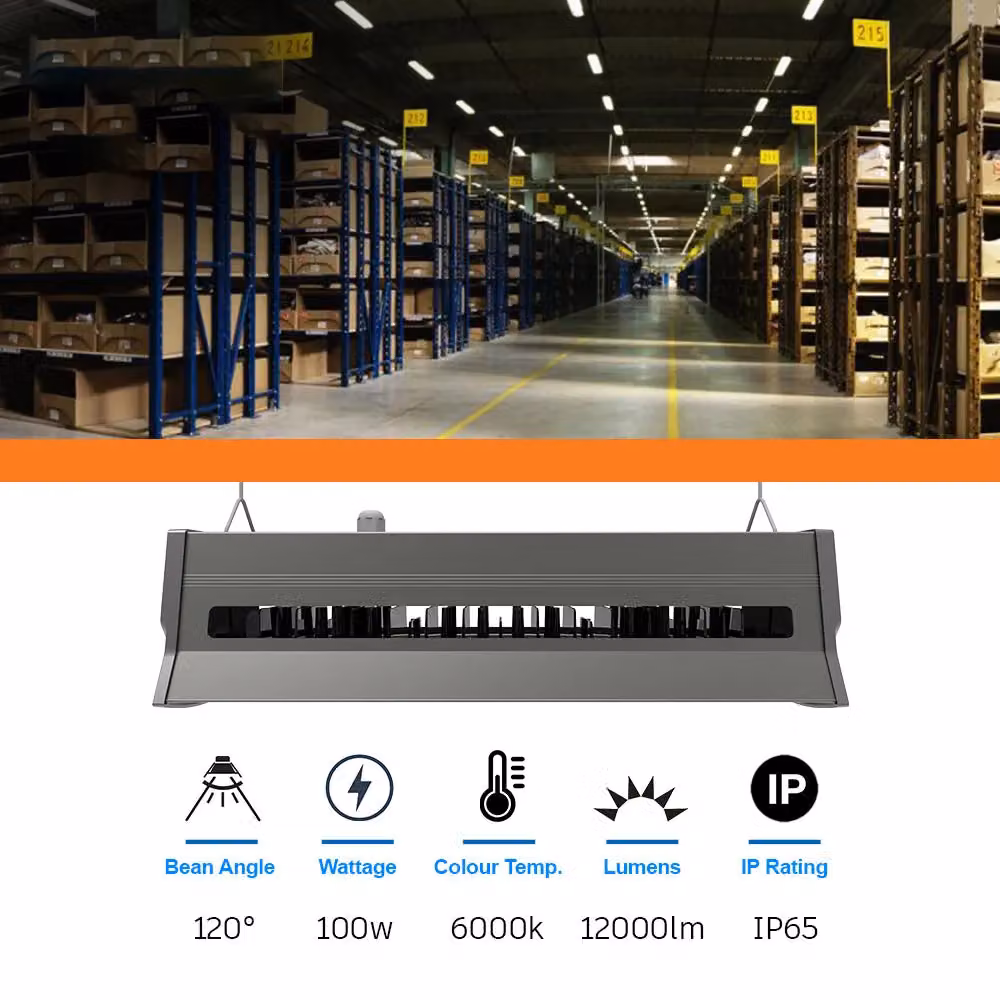 ENER-J 100W LED Industrial Linear Highbay Light, CCT Switchable, IP65, White – 2