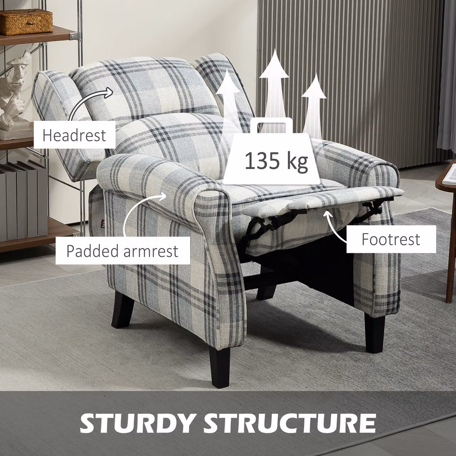 HOMCOM 160 Degree Reclining Armchair with Integrated Footrest in Grey – 5