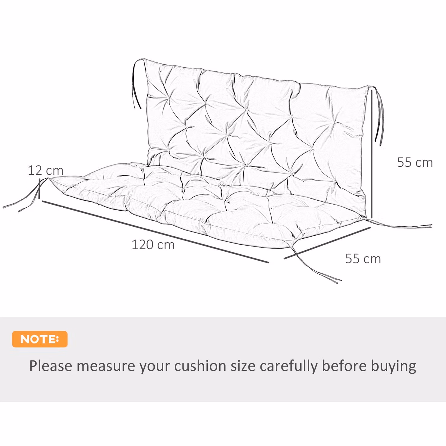 Outsunny 2 Seater Garden Bench Cushion in Grey with Ties and Water Repellent Fabric, W: 110 cm x D: 110 cm – 3