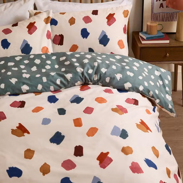 Make It A Home Astrid Reversible Dotted Soft Touch Duvet Cover Set, Multicolour/Yellow, W: 180 cm, H: 200 cm