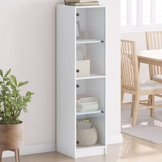 Berkfield Home Highboard with Glass Doors, White, W/D/H: 35 x 37 x 142 cm