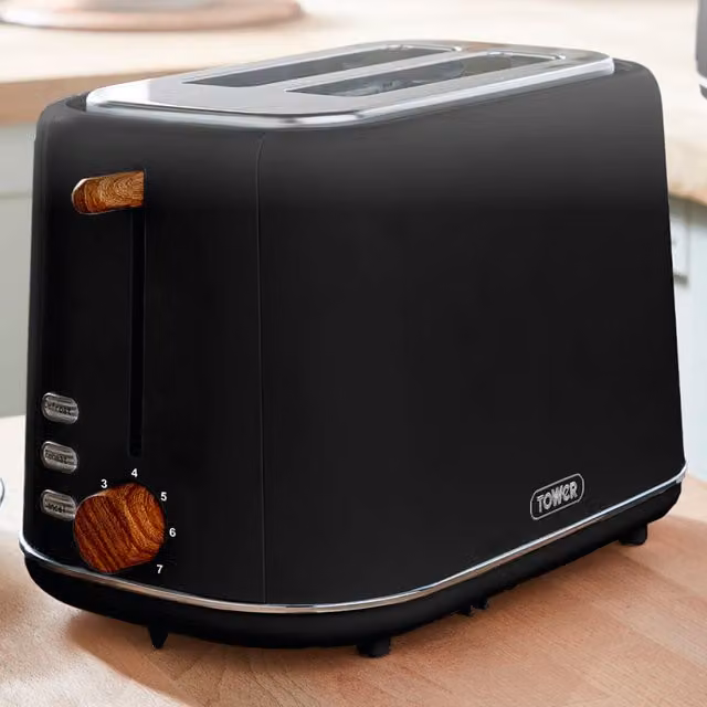 Tower Scandi 2 Slice Toaster, Black
