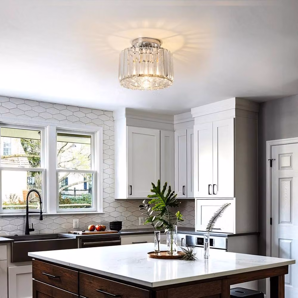 COMELY Vintage Crystal Semi Flush Mount Ceiling Light in Silver – 2