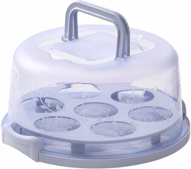 Havendro Blue Round 8 Inch Leakproof Plastic Cake Carrier with Snap Lid