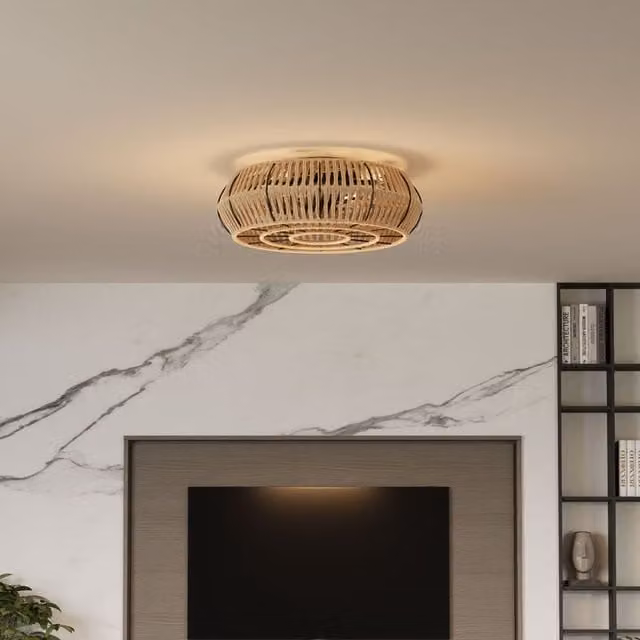 Livingandhome Lantern Shape Rattan Ceiling Fan Light with Remote Control and Timer, Brown