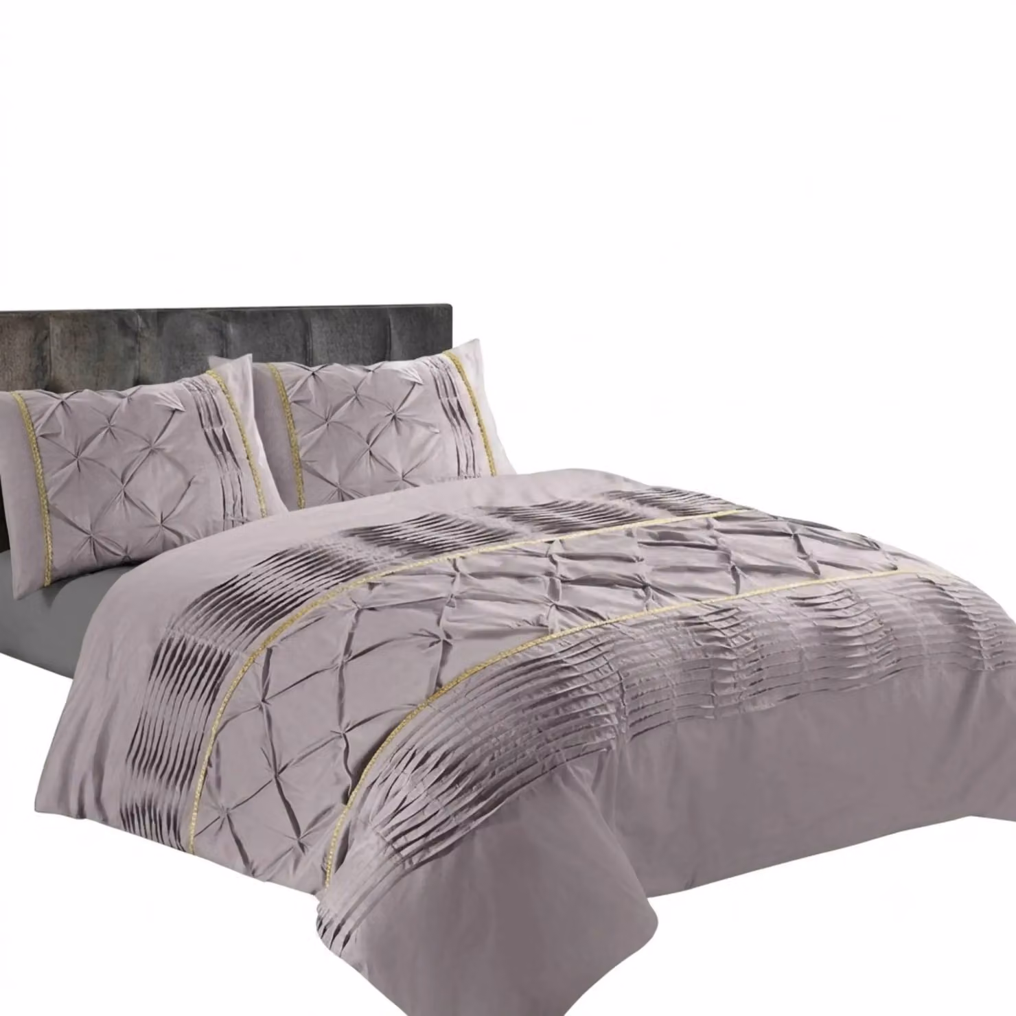 Snug City Modern Pintuck Border Pleated Duvet Cover and Pillowcase Set in Silver, Double, W: 200 cm, H: 140 cm – 2