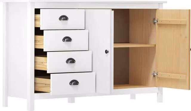Berkfield Home Hill Sideboard in White Solid Pine Wood, W/D/H: 130 x 40 x 80 cm