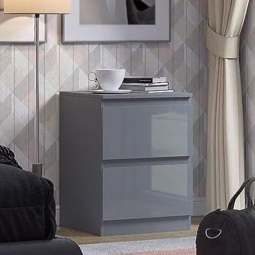 FWStyle Stora Grey Gloss 2 Drawer Bedside Table, W/D/H: 55 x 40 x 40 cm – 2