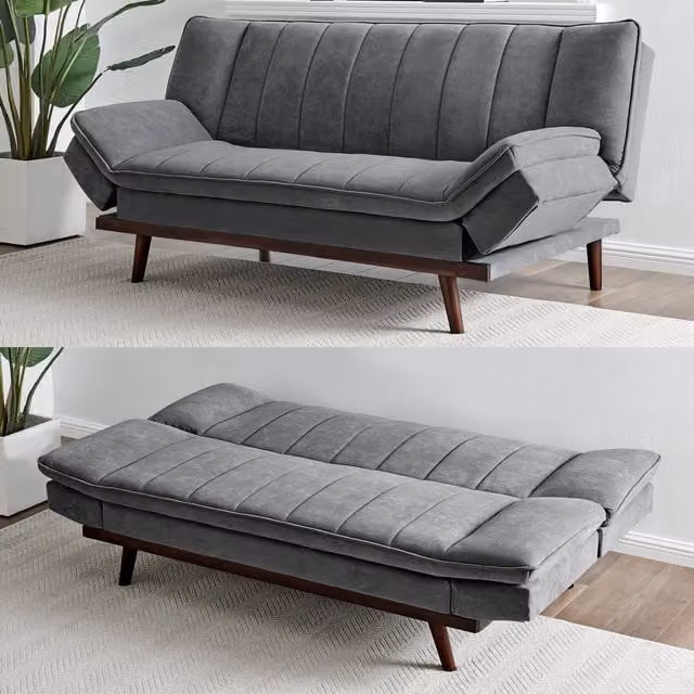 Bravich LTD Mondaine 3 Seater Click Clack Double Sofa Bed in Grey Velvet – 1