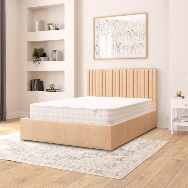 Aspire Grant Firenze Velour Fabric Ottoman Storage Bed in Beige/Yellow, W: 140 cm, L: 200 cm