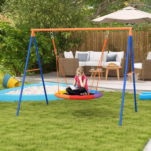 Outsunny Nest Swing Set with A-Frame Structure in Blue and Multicolour