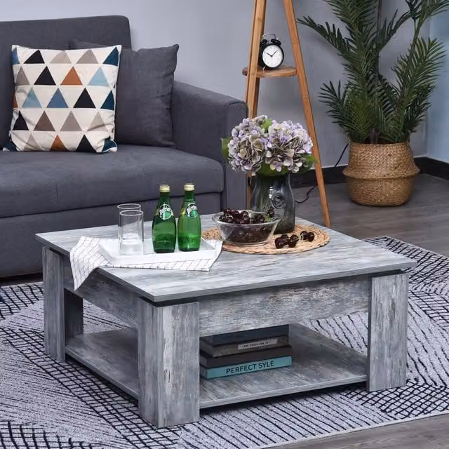 HOMCOM 2 Tier Modern Wood Grain Accent End Coffee Table in Grey