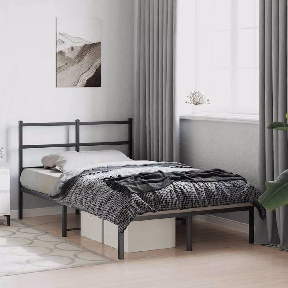 Berkfield Home Metal Bed Frame with Headboard in Black, W/D/H: 120 x 190 x 90 cm – 2