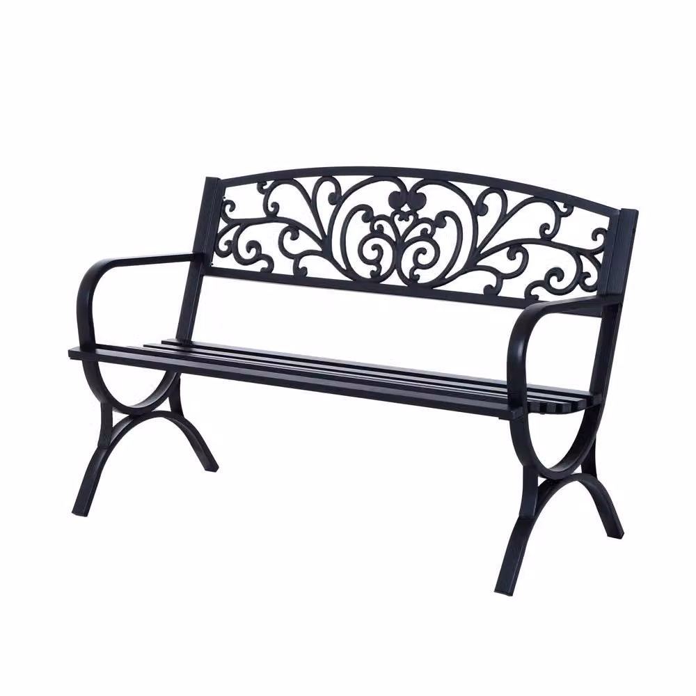 Wyld Haus Yota Nile Garden Bench in Black Powder Coated Steel, W/D/H: 127 x 60 x 85 cm – 2