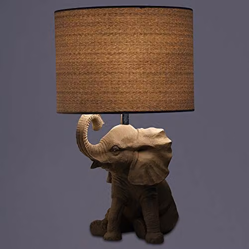 K LIVING Hathi Grey Resin Elephant Table Lamp with Fabric Shade – 2