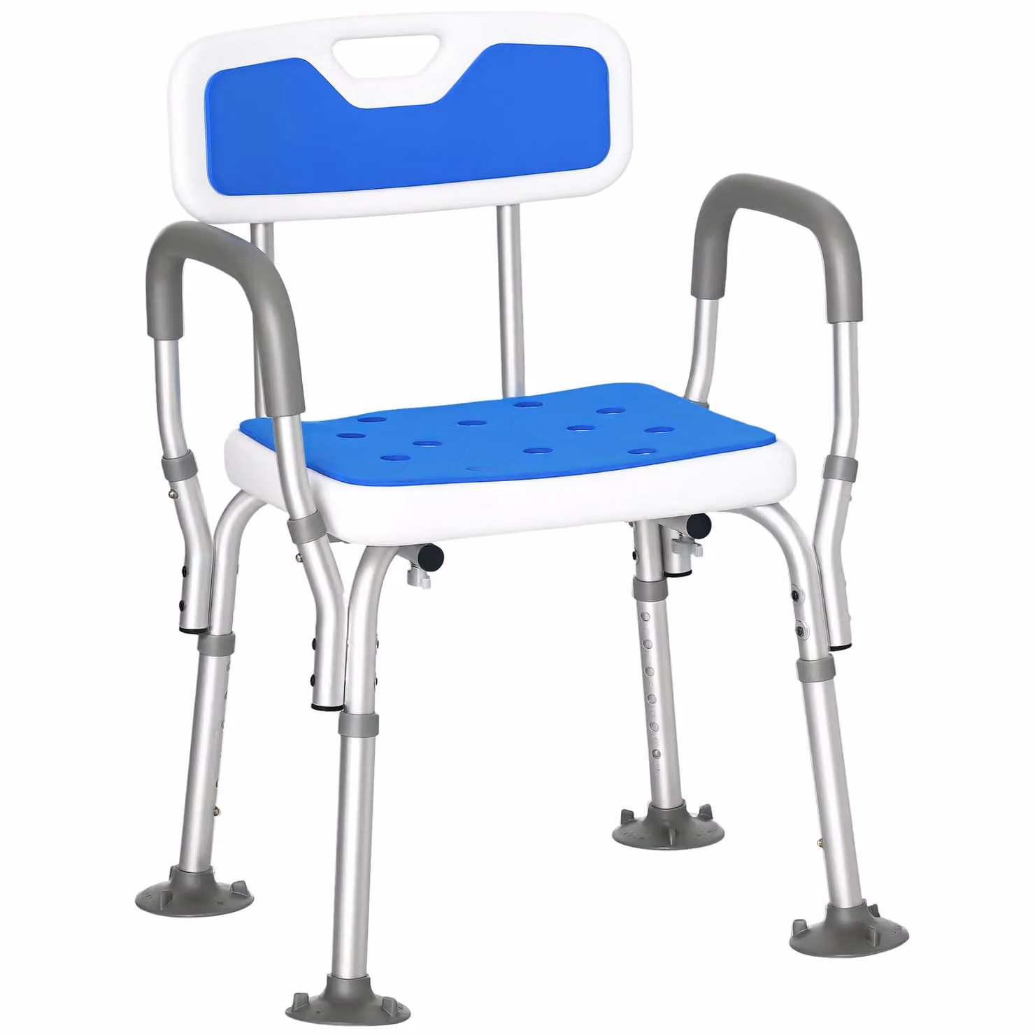 HOMCOM EVA Padded Shower Stool with Back, Arms and Foot Pads in Blue – 2