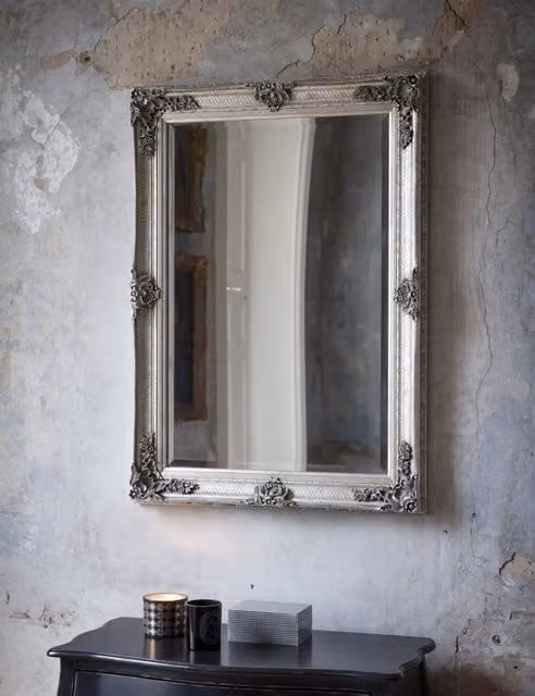 Gallery Direct Abbey Extra Large Rectangular Vintage Wall Mirror in Silver